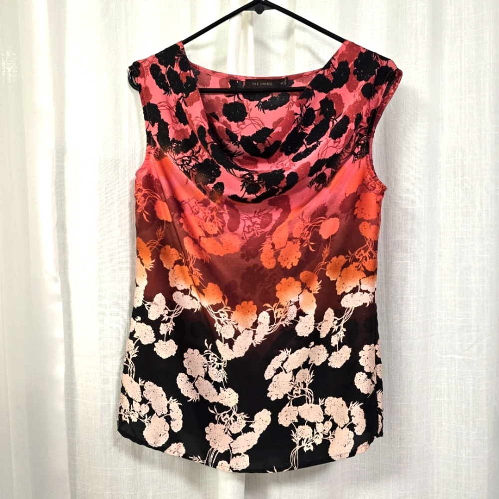 2/$30 Limited Ombre Floral Sleeveless Satin Top Cowl Neck Women Sz XS  Summer‎